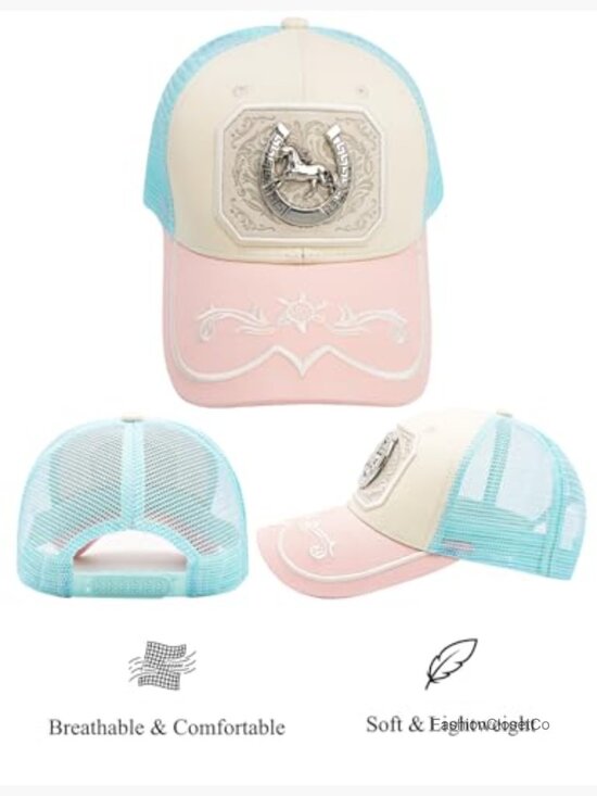 Cowgirl Western Trucker Hat with Metal Horse Embellishment PU Leather main image 6